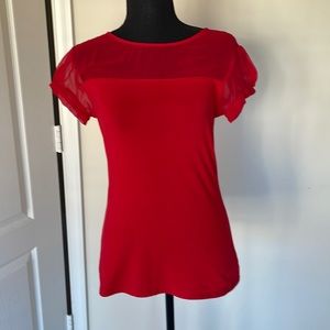 Express Red Sheer Top T Sz S